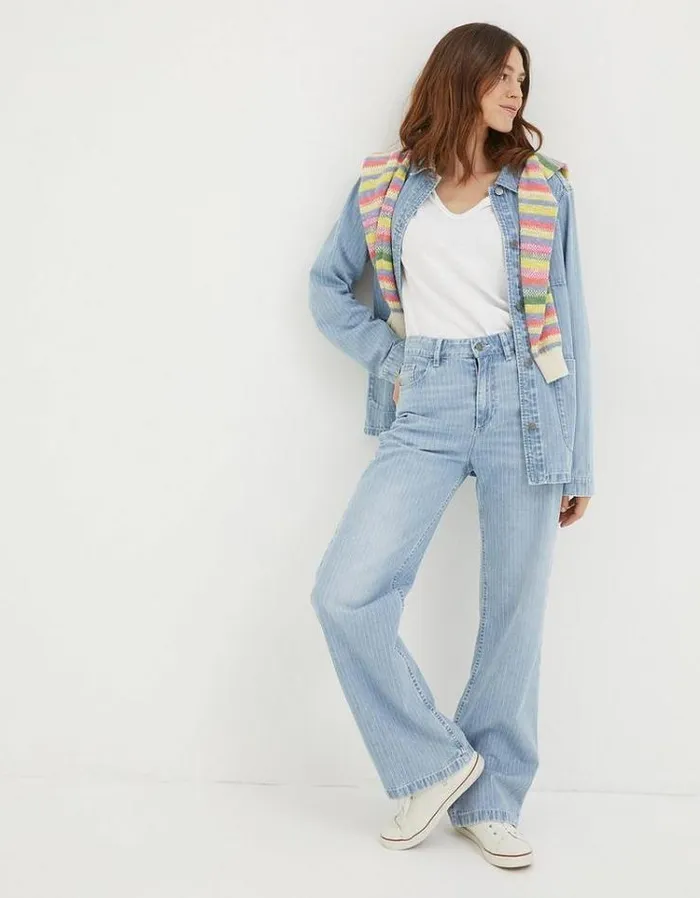 Women FatFace Jeans and Dungarees Salle Stripe Jeans Light Denim Blue