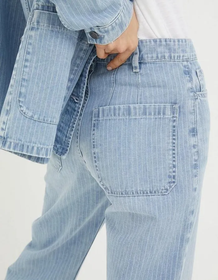 Women FatFace Jeans and Dungarees Salle Stripe Jeans Light Denim Blue