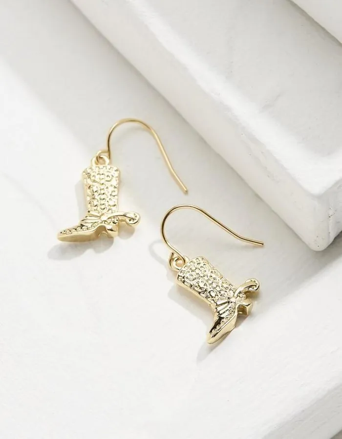 Women FatFace Jewelry Cowboy Boot Earrings Gold