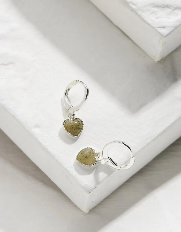 Women FatFace Jewelry Heart Stone Earrings Silver