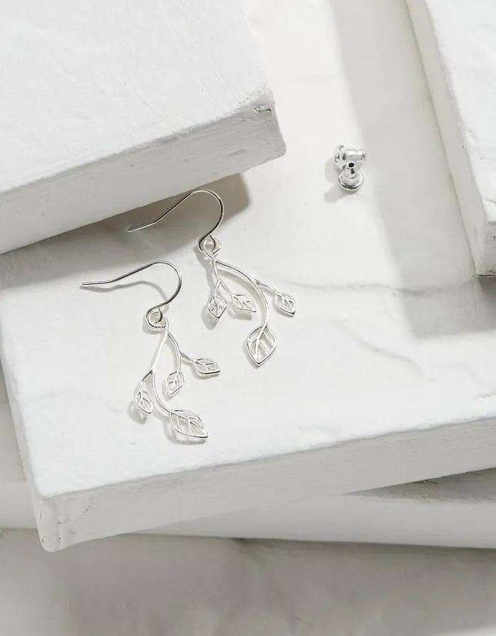 Women FatFace Jewelry Sprig Drop Earrings Silver