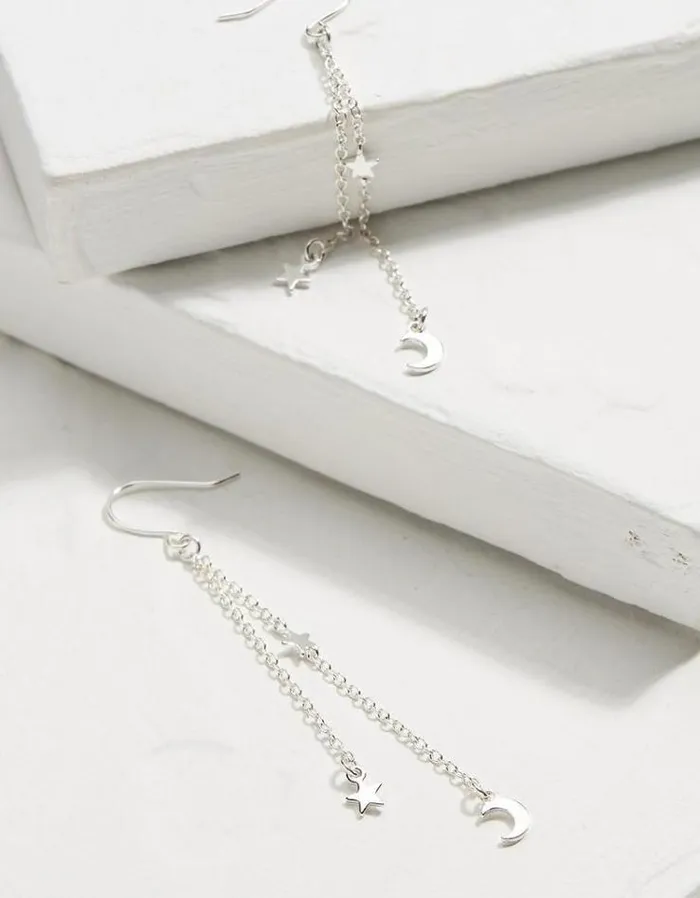 Women FatFace Jewelry Star Chain Earrings Silver