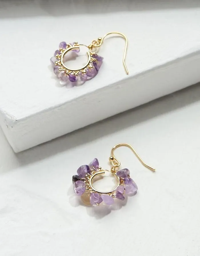 Women FatFace Jewelry Stone Charm Earrings Purple