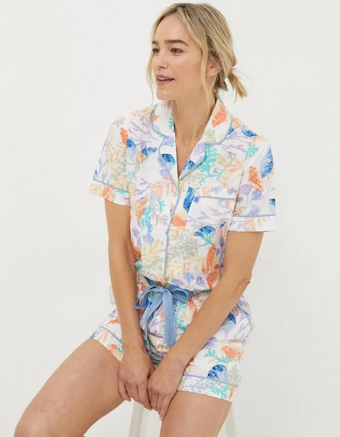 Women FatFace Nightwear and Pajamas Ocean Shell Shirt Ivory