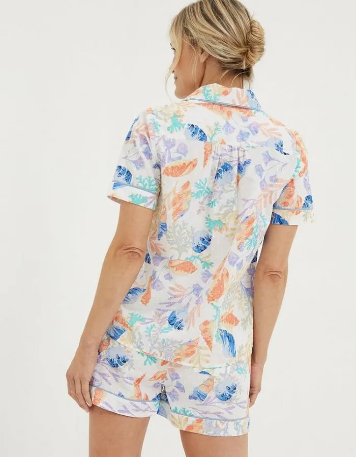 Women FatFace Nightwear and Pajamas Ocean Shell Shirt Ivory