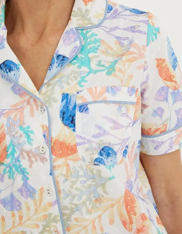 Women FatFace Nightwear and Pajamas Ocean Shell Shirt Ivory