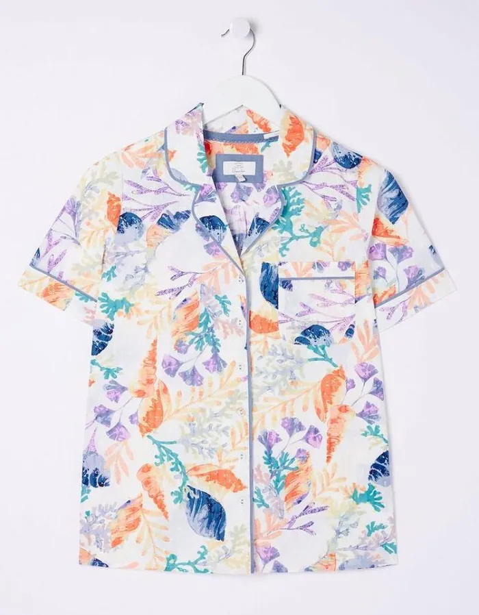 Women FatFace Nightwear and Pajamas Ocean Shell Shirt Ivory