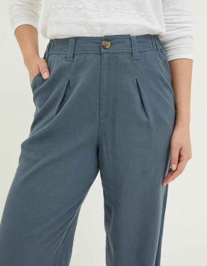 Women FatFace Pants and Leggings Pendeen Linen Blend Pants Teal Blue