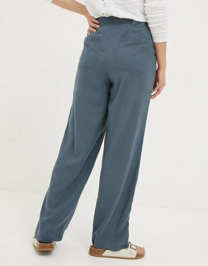 Women FatFace Pants and Leggings Pendeen Linen Blend Pants Teal Blue