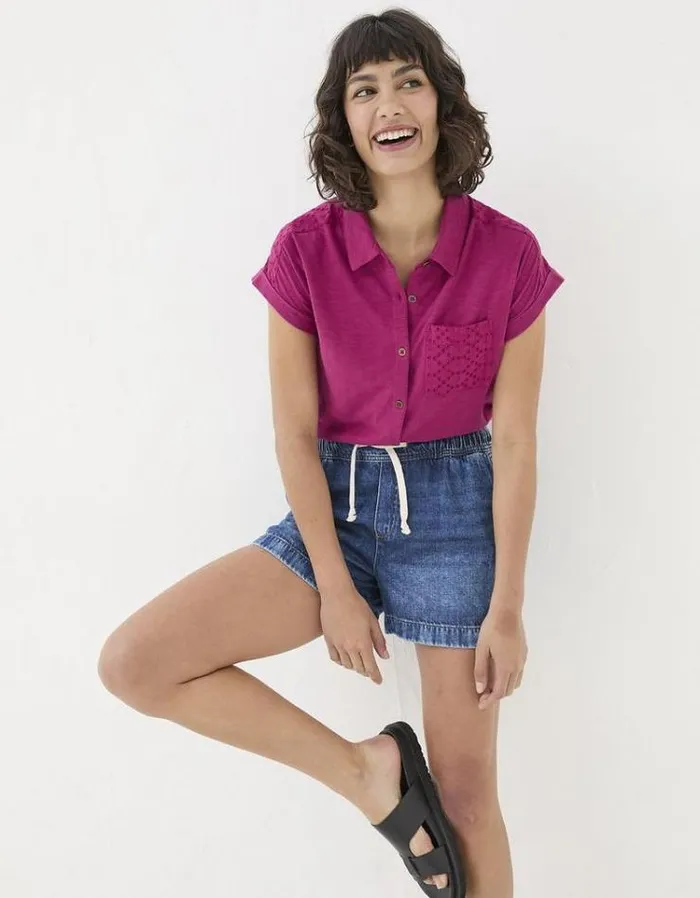 Women FatFace Shirts and Blouses Pippa Short Sleeve Top Washed Burgundy