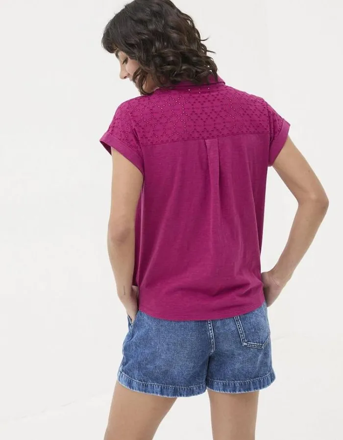 Women FatFace Shirts and Blouses Pippa Short Sleeve Top Washed Burgundy