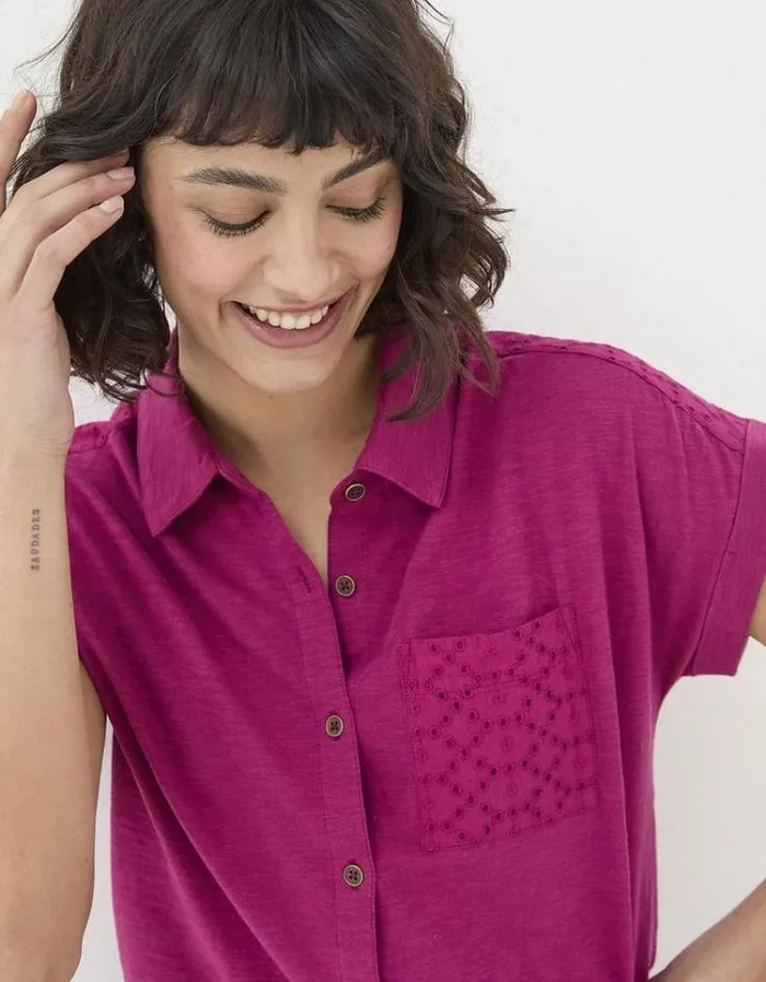 Women FatFace Shirts and Blouses Pippa Short Sleeve Top Washed Burgundy