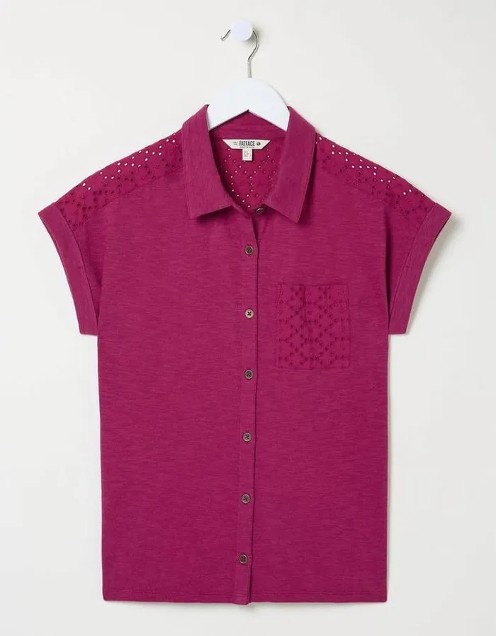Women FatFace Shirts and Blouses Pippa Short Sleeve Top Washed Burgundy