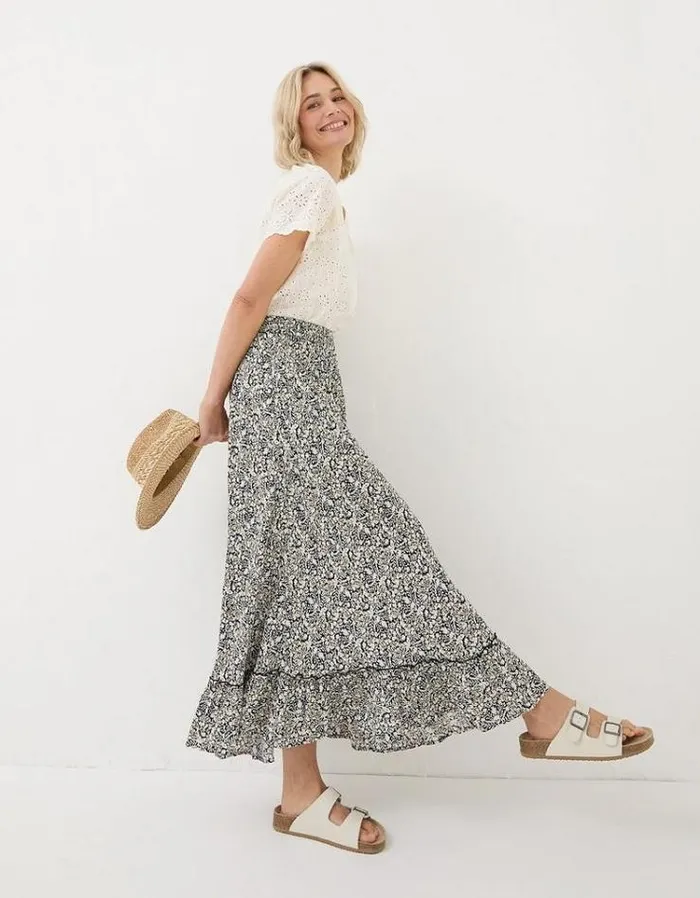 Women FatFace Skirts Lissy Inlay Floral Maxi Skirt Black
