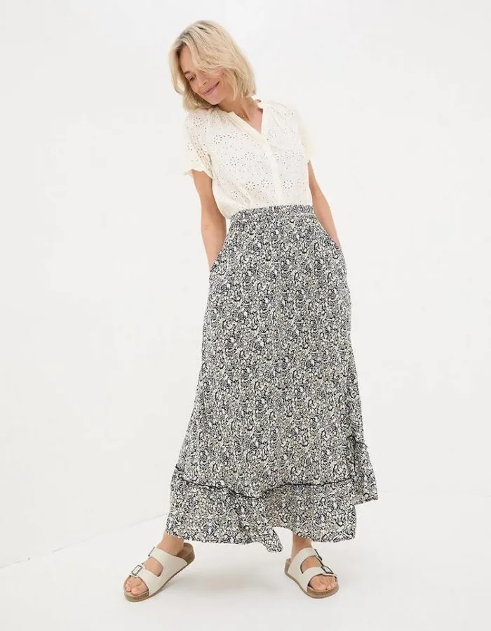Women FatFace Skirts Lissy Inlay Floral Maxi Skirt Black