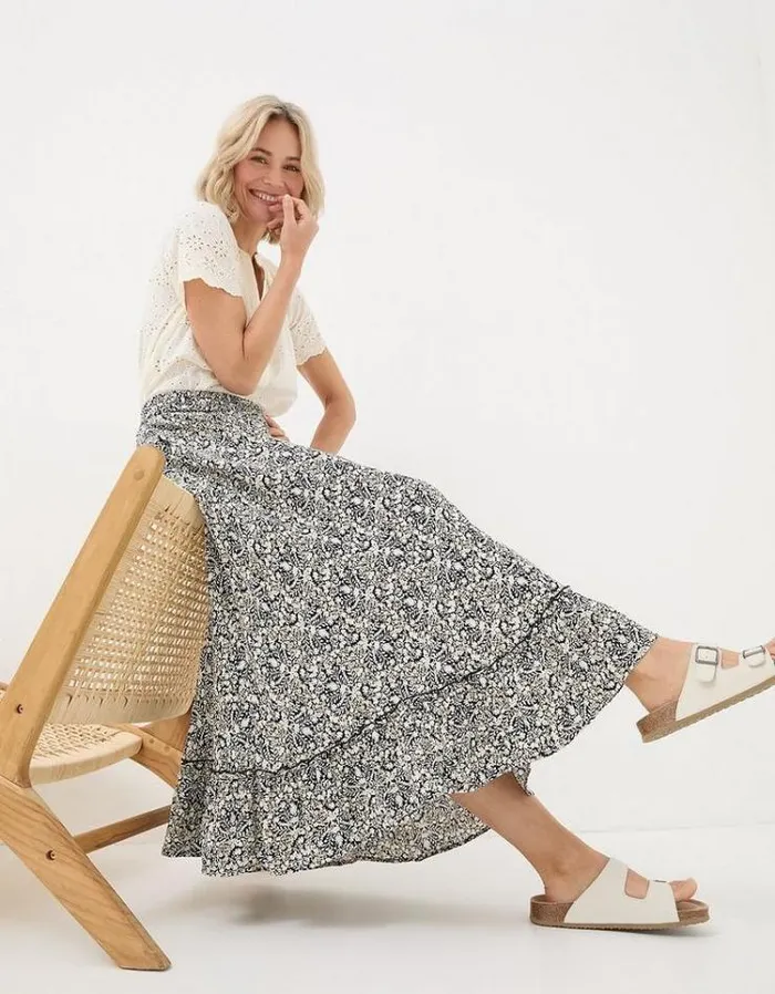 Women FatFace Skirts Lissy Inlay Floral Maxi Skirt Black