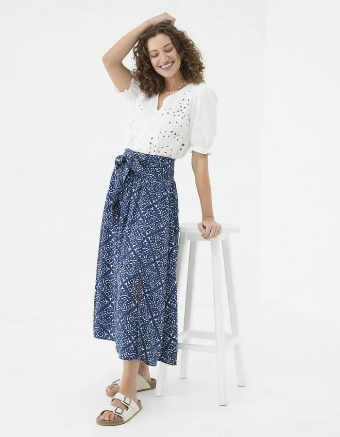 Women FatFace Skirts Sascha Geo Marks Midi Skirt Navy