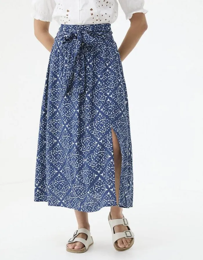Women FatFace Skirts Sascha Geo Marks Midi Skirt Navy