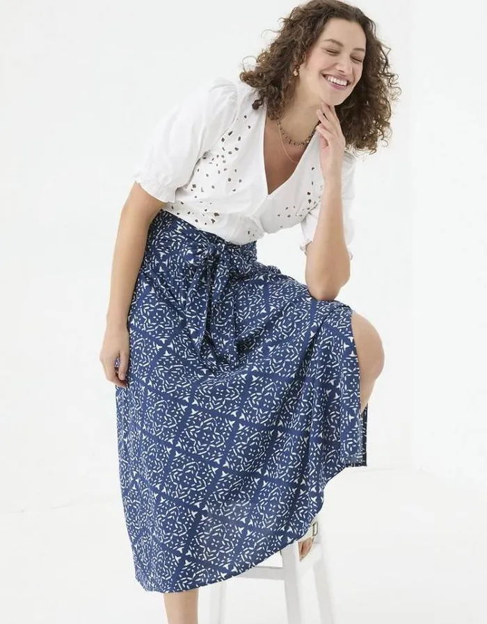Women FatFace Skirts Sascha Geo Marks Midi Skirt Navy
