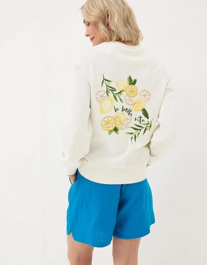 Women FatFace Sweatshirts and Hoodies Eve Lemons Crew Sweatshirt Ivory