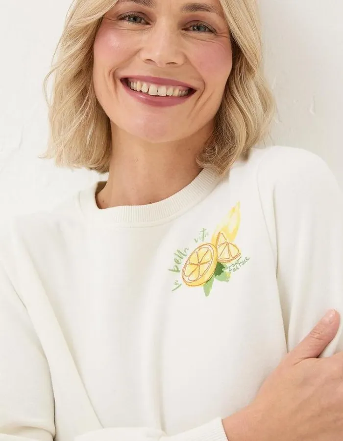 Women FatFace Sweatshirts and Hoodies Eve Lemons Crew Sweatshirt Ivory