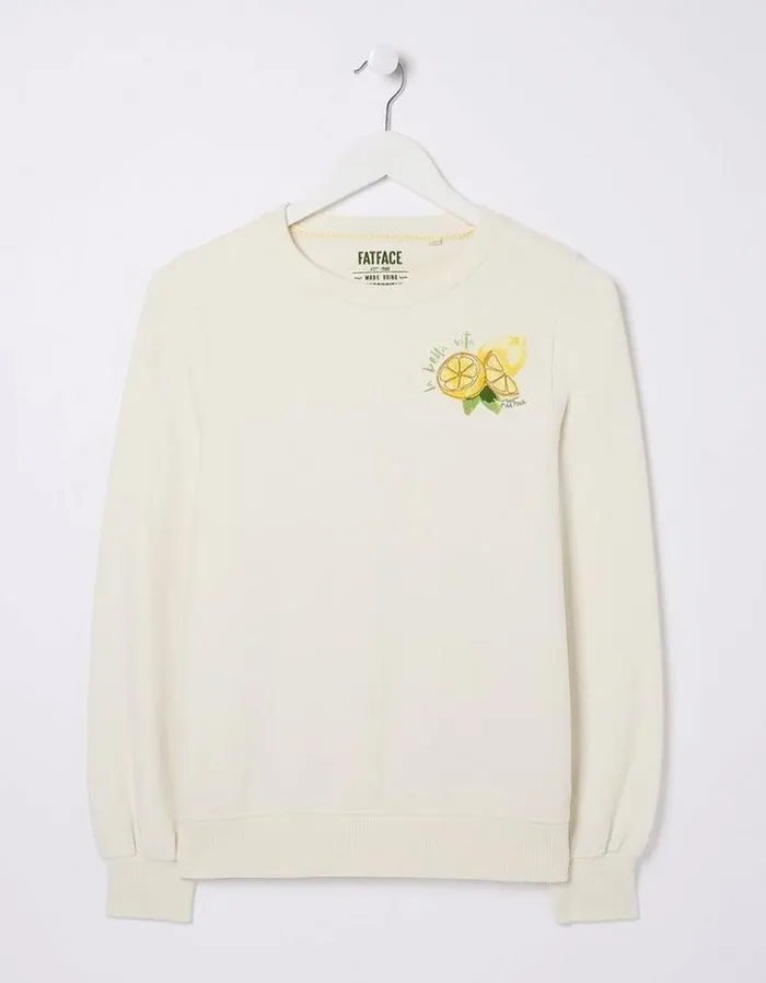 Women FatFace Sweatshirts and Hoodies Eve Lemons Crew Sweatshirt Ivory