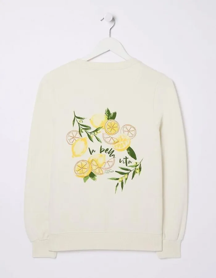 Women FatFace Sweatshirts and Hoodies Eve Lemons Crew Sweatshirt Ivory