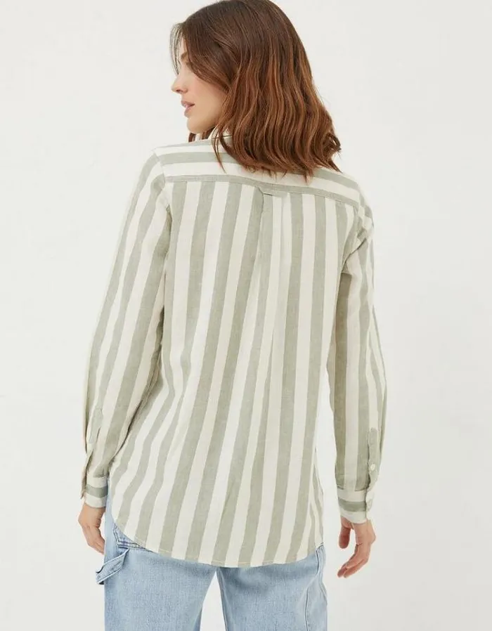 Women FatFace The Coord Collection Olivia Stripe Linen Blend Shirt Green