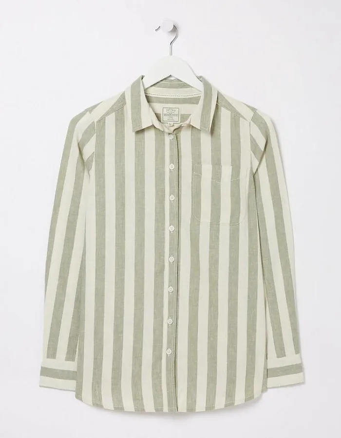 Women FatFace The Coord Collection Olivia Stripe Linen Blend Shirt Green