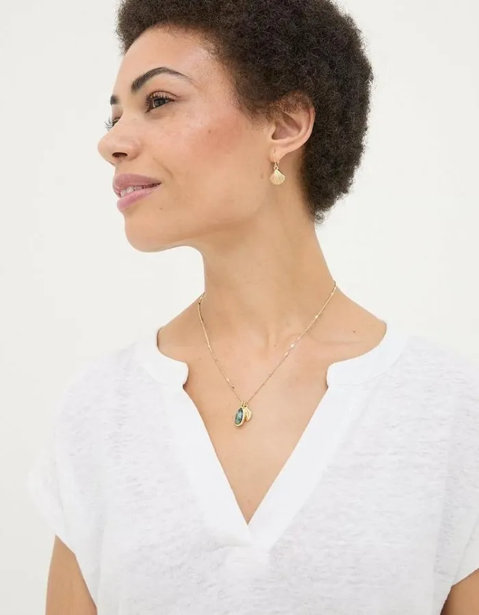 Women FatFace Tops and TShirts Linen Notch Neck TShirt White