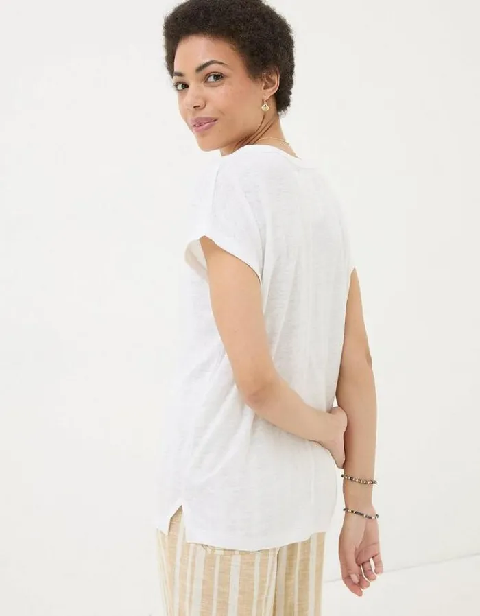 Women FatFace Tops and TShirts Linen Notch Neck TShirt White