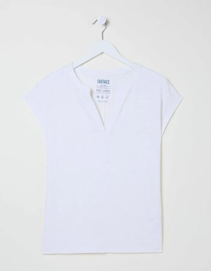 Women FatFace Tops and TShirts Linen Notch Neck TShirt White