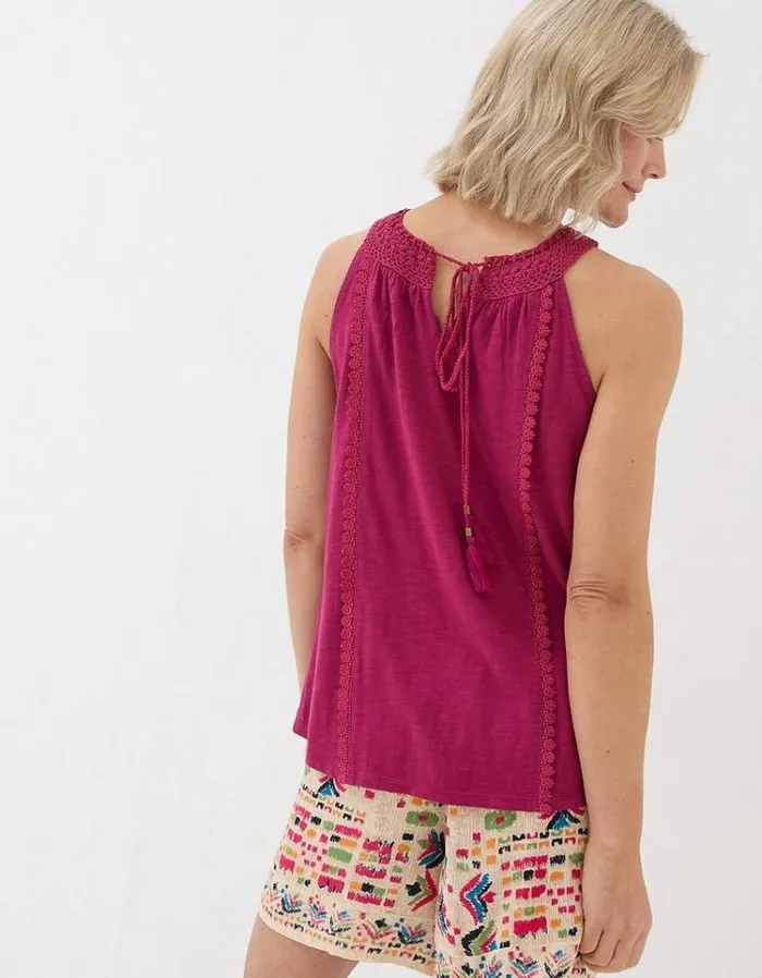 Women FatFace Tops and TShirts Nancy Crochet Vest Washed Burgundy