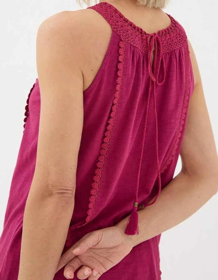 Women FatFace Tops and TShirts Nancy Crochet Vest Washed Burgundy