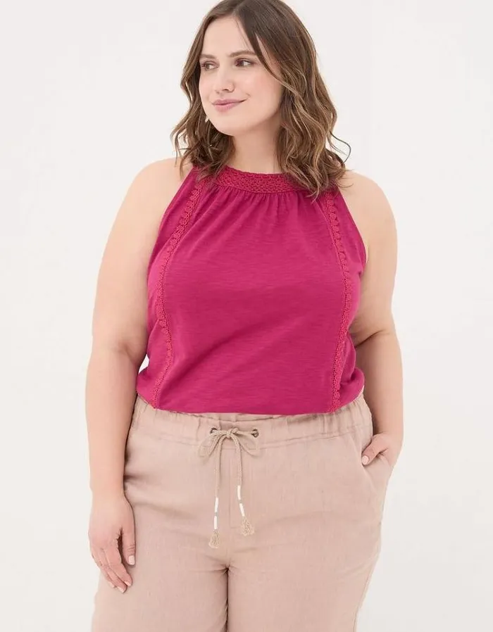 Women FatFace Tops and TShirts Nancy Crochet Vest Washed Burgundy