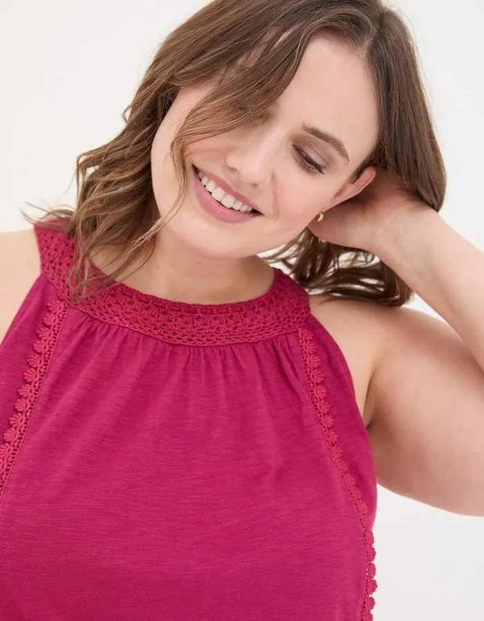 Women FatFace Tops and TShirts Nancy Crochet Vest Washed Burgundy