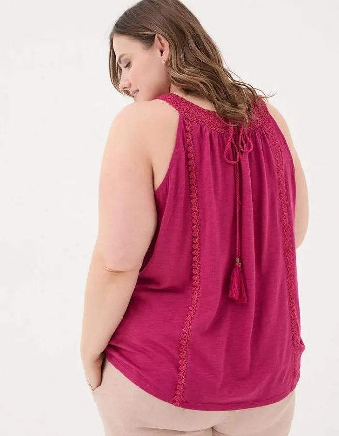 Women FatFace Tops and TShirts Nancy Crochet Vest Washed Burgundy