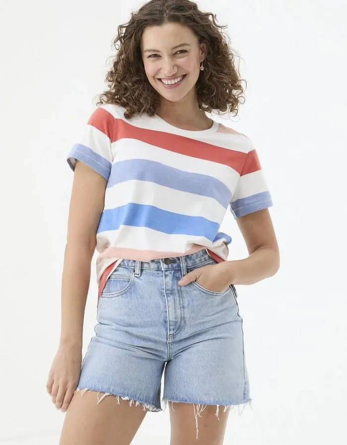 Women FatFace Tops and TShirts Natalie Stripe TShirt Blue