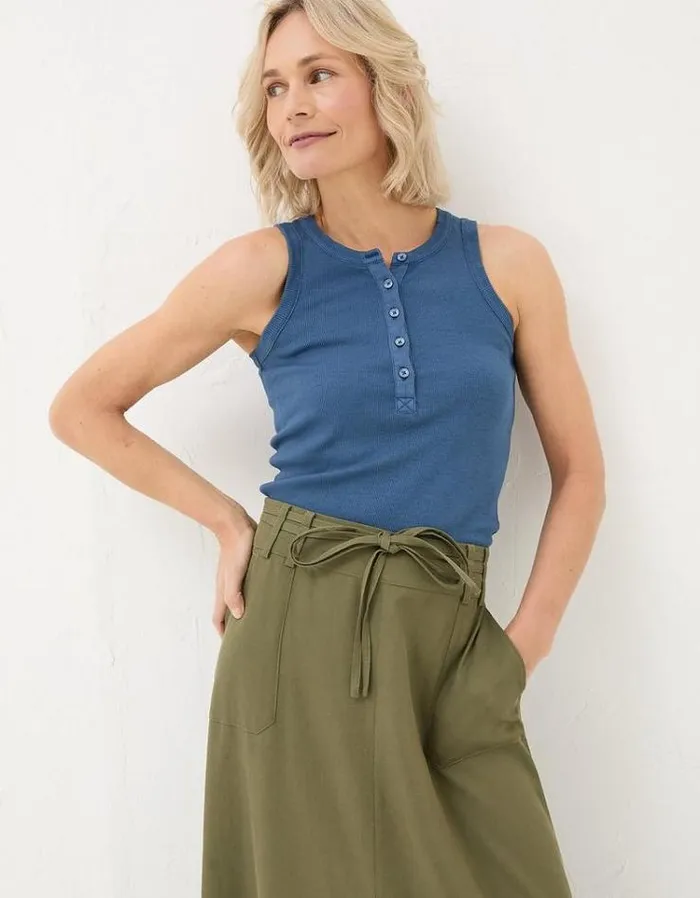 Women FatFace Tops and TShirts Rachel Ribbed Vest Indigo Blue
