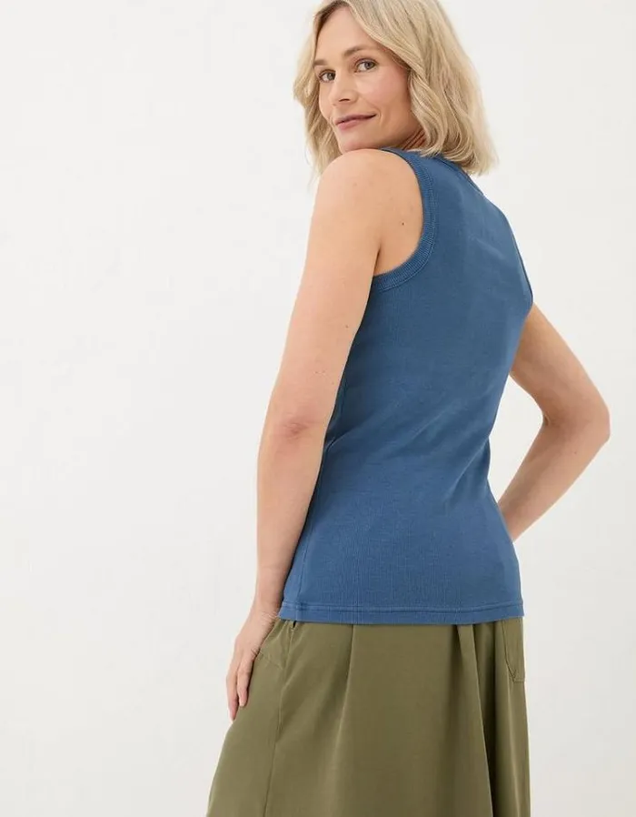 Women FatFace Tops and TShirts Rachel Ribbed Vest Indigo Blue