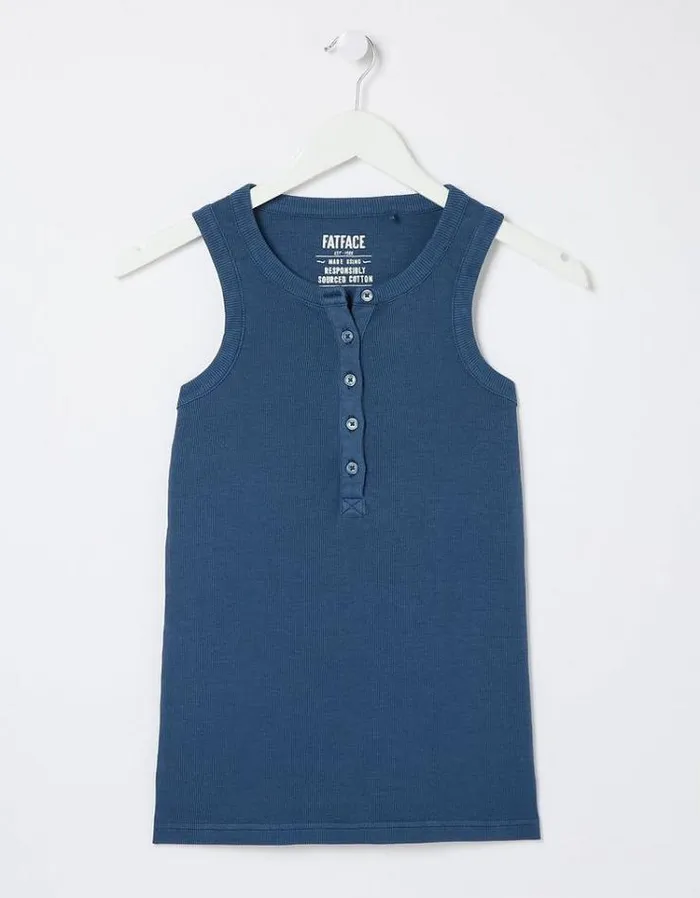 Women FatFace Tops and TShirts Rachel Ribbed Vest Indigo Blue