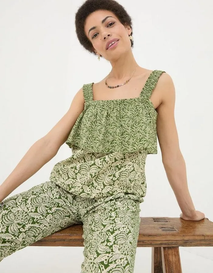 Women FatFace Tops and TShirts Santos Damask Floral Cami Dark Green
