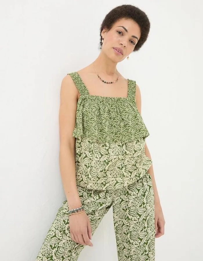 Women FatFace Tops and TShirts Santos Damask Floral Cami Dark Green