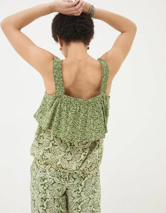 Women FatFace Tops and TShirts Santos Damask Floral Cami Dark Green