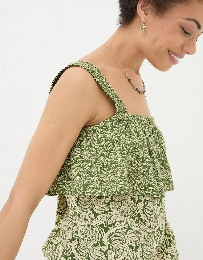 Women FatFace Tops and TShirts Santos Damask Floral Cami Dark Green