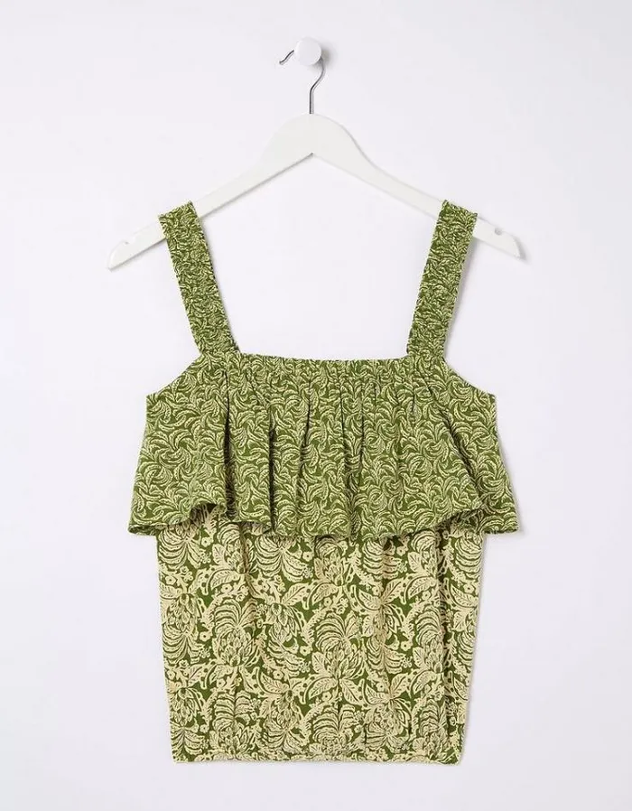 Women FatFace Tops and TShirts Santos Damask Floral Cami Dark Green