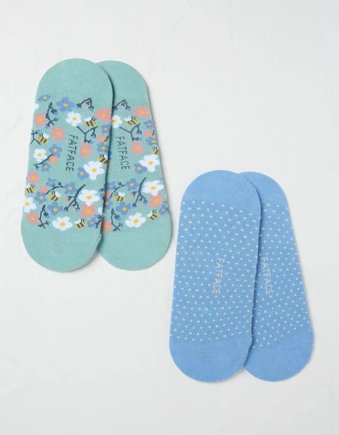 Women FatFace Underwear Socks and Tights 2 Pack Bee Floral Footsies Multi