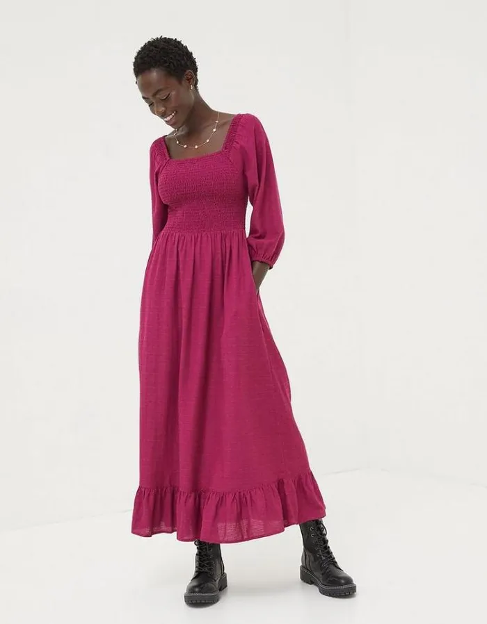 Women FatFace Vacation Shop Adele Shirred Midi Dress Plum