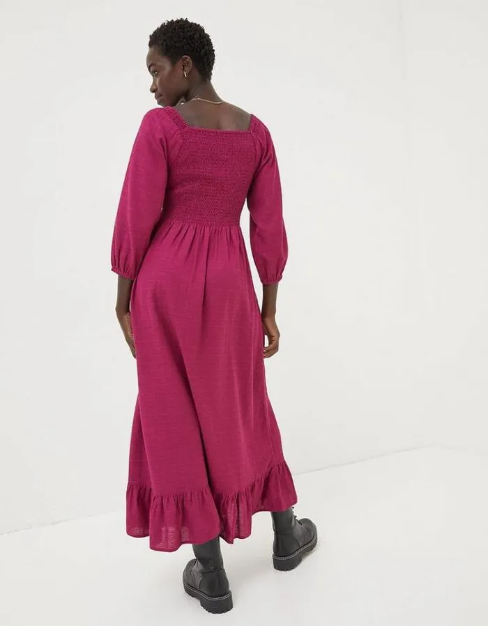 Women FatFace Vacation Shop Adele Shirred Midi Dress Plum