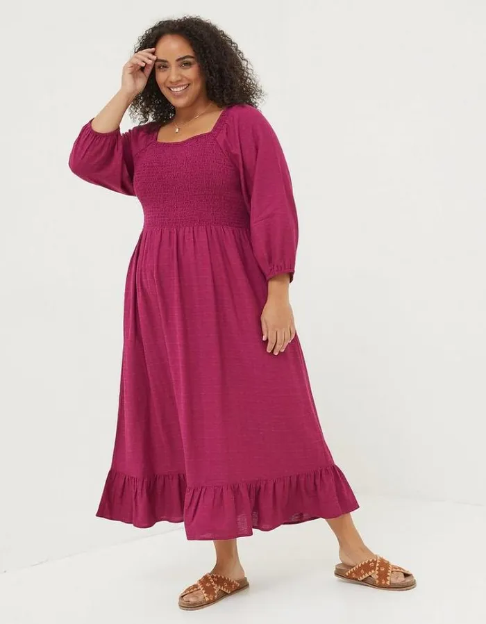 Women FatFace Vacation Shop Adele Shirred Midi Dress Plum